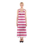 Horizontal Stripes - White and Dark Pink Full Print Maxi Dress