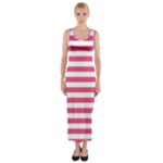 Horizontal Stripes - White and Dark Pink Fitted Maxi Dress