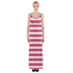 Horizontal Stripes - White and Dark Pink Maxi Thigh Split Dress