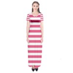Horizontal Stripes - White and Dark Pink Short Sleeve Maxi Dress