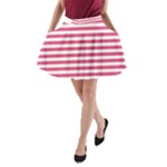 Horizontal Stripes - White and Dark Pink A-Line Pocket Skirt