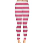 Horizontal Stripes - White and Dark Pink Women s Leggings