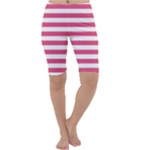 Horizontal Stripes - White and Dark Pink Cropped Leggings