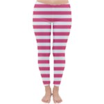 Horizontal Stripes - White and Dark Pink Winter Leggings