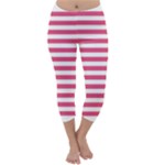 Horizontal Stripes - White and Dark Pink Capri Winter Leggings