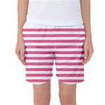 Horizontal Stripes - White and Dark Pink Women s Basketball Shorts