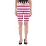 Horizontal Stripes - White and Dark Pink Yoga Cropped Leggings