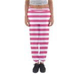 Horizontal Stripes - White and Dark Pink Women s Jogger Sweatpants