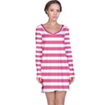 Horizontal Stripes - White and Dark Pink Long Sleeve Nightdress