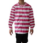 Horizontal Stripes - White and Dark Pink Hooded Wind Breaker (Kids)