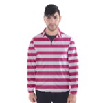 Horizontal Stripes - White and Dark Pink Wind Breaker (Men)