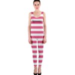 Horizontal Stripes - White and Dark Pink OnePiece Catsuit
