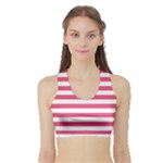 Horizontal Stripes - White and Dark Pink Women s Sports Bra with Border