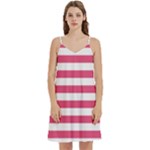 Horizontal Stripes - White and Dark Pink Women s Reversible Sports Bra with Border