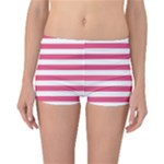 Horizontal Stripes - White and Dark Pink Reversible Boyleg Bikini Bottoms
