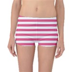 Horizontal Stripes - White and Dark Pink Boyleg Bikini Bottoms