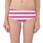 Horizontal Stripes - White and Dark Pink Mid-Waist Bikini Bottoms