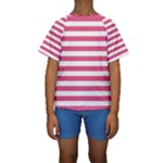 Horizontal Stripes - White and Dark Pink Kid s Short Sleeve Swimwear