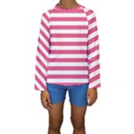 Horizontal Stripes - White and Dark Pink Kid s Long Sleeve Swimwear