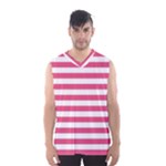 Horizontal Stripes - White and Dark Pink Men s Basketball Tank Top