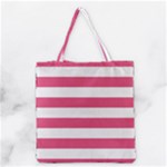 Horizontal Stripes - White and Dark Pink Grocery Tote Bag