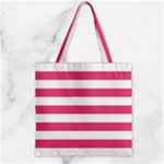 Horizontal Stripes - White and Dark Pink Zipper Grocery Tote Bag