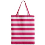 Horizontal Stripes - White and Dark Pink Zipper Classic Tote Bag