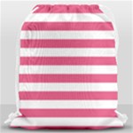 Horizontal Stripes - White and Dark Pink Drawstring Bag (Large)