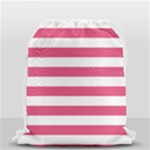 Horizontal Stripes - White and Dark Pink Drawstring Bag (Small)