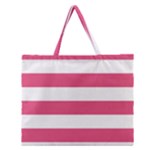 Horizontal Stripes - White and Dark Pink Zipper Large Tote Bag