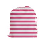 Horizontal Stripes - White and Dark Pink Drawstring Pouch (XL)