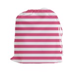 Horizontal Stripes - White and Dark Pink Drawstring Pouch (XXl)