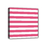 Horizontal Stripes - White and Dark Pink Mini Canvas 4  x 4  (Stretched)