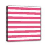 Horizontal Stripes - White and Dark Pink Mini Canvas 6  x 6  (Stretched)