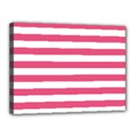 Horizontal Stripes - White and Dark Pink Canvas 16  x 12  (Stretched)
