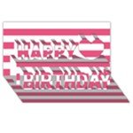 Horizontal Stripes - White and Dark Pink Happy Birthday 3D Greeting Card (8x4)