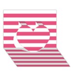 Horizontal Stripes - White and Dark Pink Heart 3D Greeting Card (7x5)