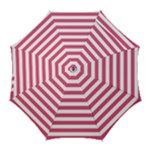 Horizontal Stripes - White and Dark Pink Golf Umbrella
