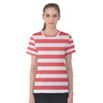 Horizontal Stripes - White and Pastel Red Women s Cotton Tee