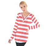 Horizontal Stripes - White and Pastel Red Women s Tie Up Tee