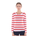 Horizontal Stripes - White and Pastel Red Women s Long Sleeve T-shirt