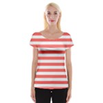 Horizontal Stripes - White and Pastel Red Women s Cap Sleeve Top