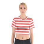 Horizontal Stripes - White and Pastel Red Cotton Crop Top