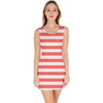 Horizontal Stripes - White and Pastel Red Bodycon Dress