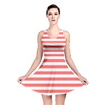 Horizontal Stripes - White and Pastel Red Reversible Skater Dress