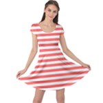 Horizontal Stripes - White and Pastel Red Cap Sleeve Dress