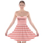 Horizontal Stripes - White and Pastel Red Strapless Bra Top Dress