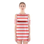 Horizontal Stripes - White and Pastel Red Women s Cutout Shoulder Dress