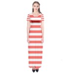 Horizontal Stripes - White and Pastel Red Short Sleeve Maxi Dress