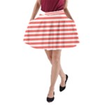 Horizontal Stripes - White and Pastel Red A-Line Pocket Skirt